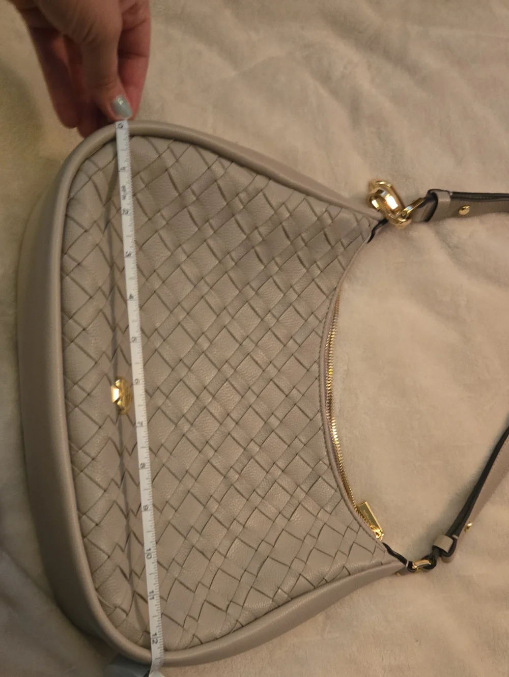 Kate Spade Woven Leather Shoulder Bag in Light Gray - Designer Style